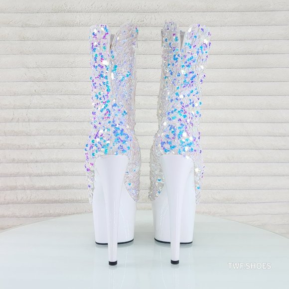 White Ice Multi Sequin Platform 7" Heels Ankle Boots Adore 1042 - Picture 5 of 8